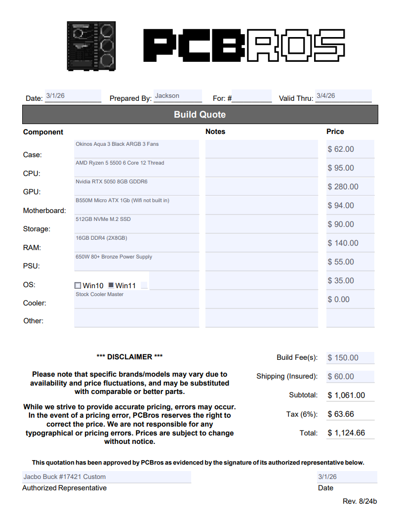 Jacob Buck #17421 - Extra Fee