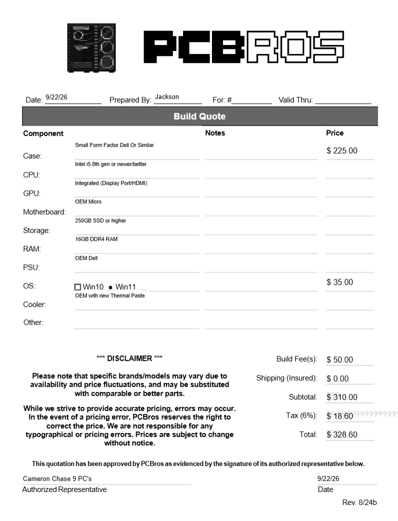 Derb E Cigs - Extra Fee Custom PC Setups For POS systems