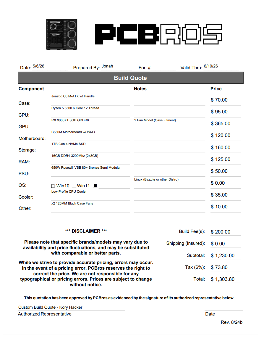 Custom Gaming PC Kory Hacker - Extra Fee