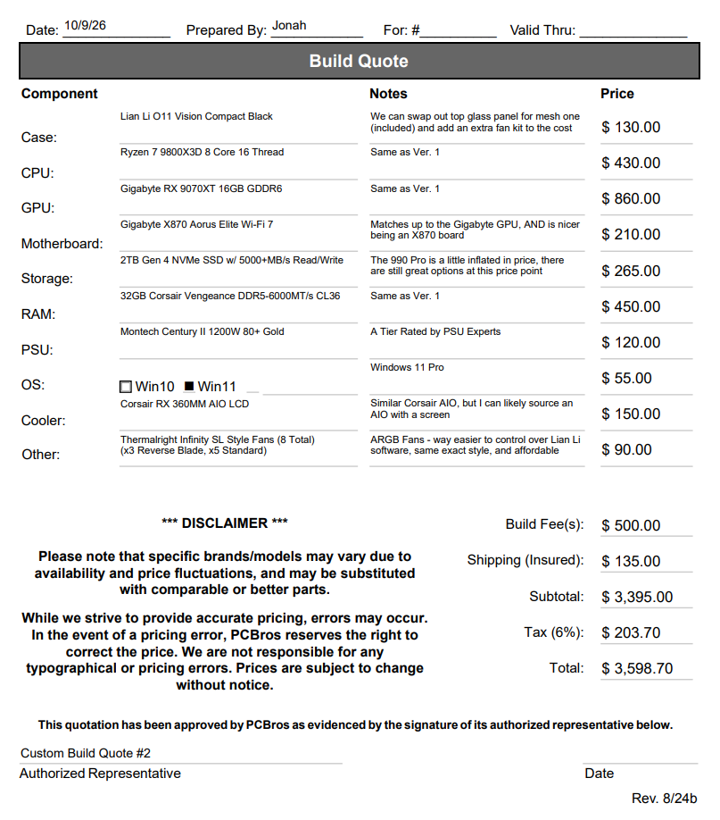 Custom PC Build Extra Fee - Ciano L.
